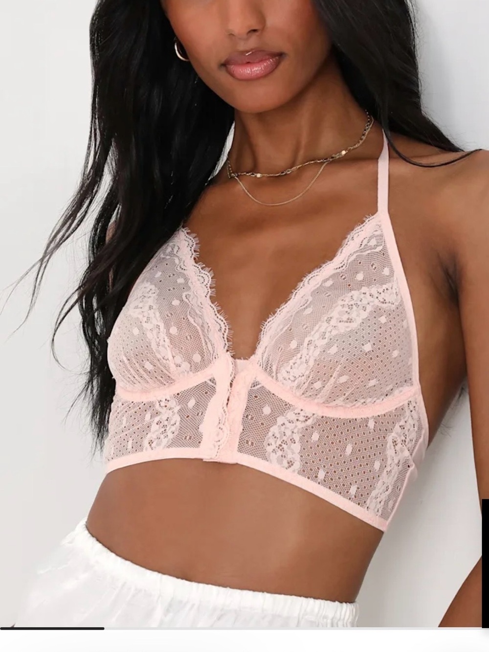 Free People Intimately Lennox Pink Lace Longline Bra S